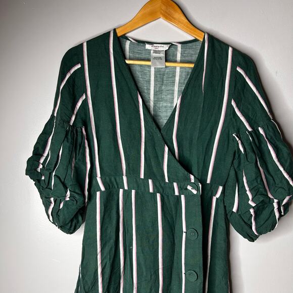 Steele Anthropologie Meyer Stripe Wrap Linen Midi Dress Women's Small Petite - Picture 5 of 11